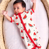 Bubz Bamboo Baby Romper - Soft Breathable Two-Way Zip - Watermelon