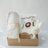 Baby Boy Gift Hamper with Cotton Romper and Swaddle | Little Meadows | White