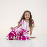 Mamarill Girls A Bright And Bold Co-Ord Set Tie-Dye Patternwith Puff-Sleeve Top Pairs With Wide-Leg Pants