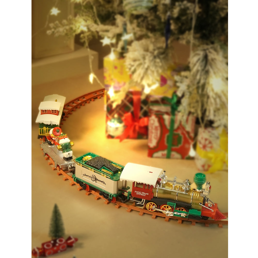52pcs Classic electric Train Track set with Light and Sound for Christmas Tree Base Decor