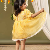 Casa Nions Yellow Embroided dress with lace Detailing