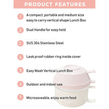 Little Surprise Box,Cream & Pink Rabbit , Stainless Steel Dual Handle Soup and Noodles Lunch Box for Kids and Adults
