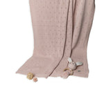 Favori Baby Blanket With Fish Rattle, 100% Cotton Knitted Pointelle In Marine Blue