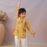 Casa Ninos Yellow Muslin Kurta Set