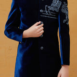 Sehmat Couture Boys Navy Blue Sherwani with Horse Embroidery