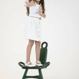 Mamarill Girls Classy Co-Ord Set In Crisp White, Elevated By Stylish Wooden Buttons On The Sleeveless Top.
