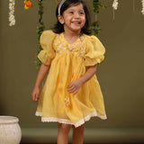 Casa Nions Yellow Embroided dress with lace Detailing