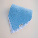 Organic Muslin Baby Swaddle/Blanket With Lace | Soft Blue Snuggle Wrap