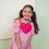 Mamarill Girls Sweetheart Dress Is A Playful Pink Dress With A Bold Red Heart On The Front.