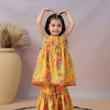 Casa Nions Yellow Muslin Sharara Set