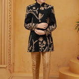 Sehmat Couture Classic Black Kids Sherwani with Hand Embroidery & Stone Work