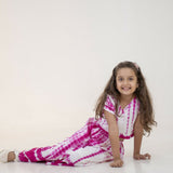 Mamarill Girls A Bright And Bold Co-Ord Set Tie-Dye Patternwith Puff-Sleeve Top Pairs With Wide-Leg Pants