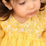 Casa Nions Yellow Embroided dress with lace Detailing