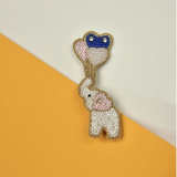 Little Pink Llama Elephant With Balloons-White-Hair Clip