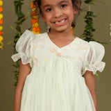 Casa Nions Green Embroided Dress With Lace Detailing