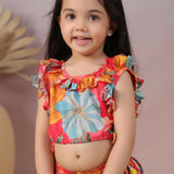 Casa Ninos Red Floral Top And Lengha