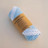 Organic Muslin Baby Swaddle/Blanket With Lace | Soft Blue Snuggle Wrap