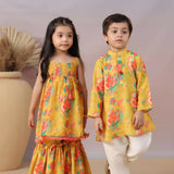 Casa Ninos Yellow Muslin Kurta Set