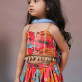 Casa Ninos Sleeveless Pin Tuck Multicolour Lengha Set